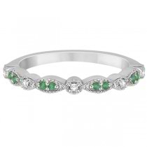 Petite Emerald & Diamond Marquise Wedding Band 18k White Gold 0.21ct