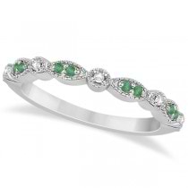 Petite Emerald & Diamond Marquise Wedding Band Palladium 0.21ct