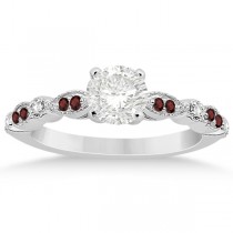 Marquise & Dot Garnet & Diamond Engagement Ring 14k White Gold 0.24ct