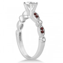 Marquise & Dot Garnet & Diamond Engagement Ring 14k White Gold 0.24ct
