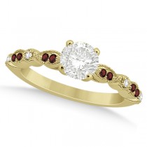 Marquise & Dot Garnet & Diamond Engagement Ring 14k Yellow Gold 0.24ct
