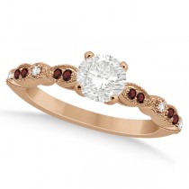 Marquise & Dot Garnet & Diamond Engagement Ring 18k Rose Gold 0.24ct