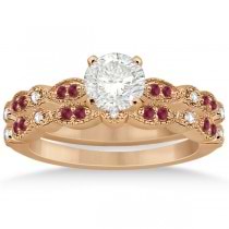 Ruby & Diamond Marquise Bridal Set 14k Rose Gold (0.41ct)