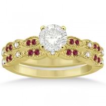 Ruby & Diamond Marquise Bridal Set 18k Yellow Gold (0.41ct)