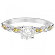 Yellow Sapphire Diamond Marquise Engagement Ring 18k White Gold 0.24