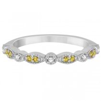 Yellow Sapphire & Diamond Marquise Wedding Band 18k White Gold 0.25ct