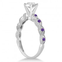 Vintage Diamond & Amethyst Engagement Ring 18k White Gold 0.50ct