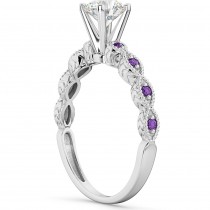 Vintage Lab Grown Diamond & Amethyst Engagement Ring 14k White Gold 0.50ct