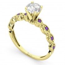Vintage Lab Grown Diamond & Amethyst Engagement Ring 14k Yellow Gold 1.00ct