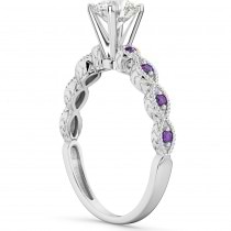 Vintage Lab Grown Diamond & Amethyst Engagement Ring 18k White Gold 1.00ct