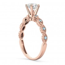 Vintage Diamond & Aquamarine Engagement Ring 14k Rose Gold 0.50ct