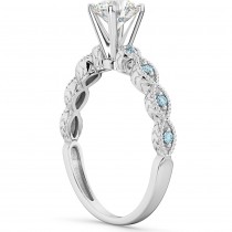 Vintage Diamond & Aquamarine Engagement Ring 14k White Gold 0.50ct