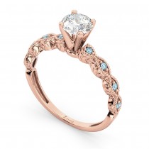 Vintage Lab Grown Diamond & Aquamarine Engagement Ring 14k Rose Gold 1.50ct