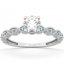 Vintage Lab Grown Diamond & Aquamarine Engagement Ring Palladium 0.50ct