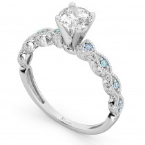 Vintage Lab Grown Diamond & Aquamarine Engagement Ring Platinum 1.50ct