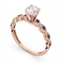 Vintage Diamond & Blue Sapphire Engagement Ring 14k Rose Gold 0.50ct