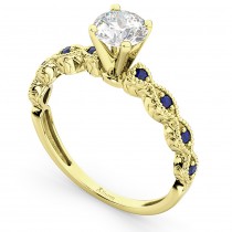 Vintage Diamond & Blue Sapphire Engagement Ring 18k Yellow Gold 0.75ct