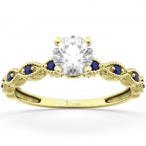 Vintage Diamond & Blue Sapphire Engagement Ring 18k Yellow Gold 1.50ct