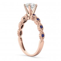 Vintage Lab Grown Diamond & Blue Sapphire Engagement Ring 14k Rose Gold 0.75ct