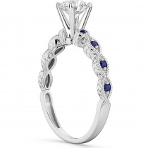 Vintage Lab Grown Diamond & Blue Sapphire Engagement Ring 14k White Gold 1.50ct