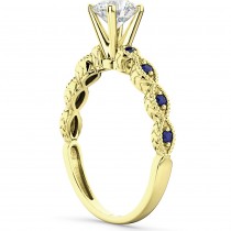 Vintage Lab Grown Diamond & Blue Sapphire Engagement Ring 14k Yellow Gold 0.50ct