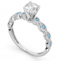 Vintage Diamond & Blue Topaz Engagement Ring 14k White Gold 0.75ct