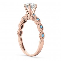 Vintage Diamond & Blue Topaz Engagement Ring 18k Rose Gold 0.50ct