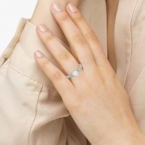 Vintage Diamond & Blue Topaz Engagement Ring 18k White Gold 0.50ct