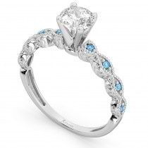 Vintage Diamond & Blue Topaz Engagement Ring 18k White Gold 0.75ct