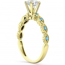 Vintage Diamond & Blue Topaz Engagement Ring 18k Yellow Gold 0.50ct