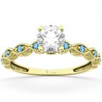 Vintage Diamond & Blue Topaz Engagement Ring 18k Yellow Gold 0.75ct