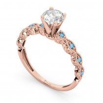 Vintage Lab Grown Diamond & Blue Topaz Engagement Ring 18k Rose Gold 0.50ct