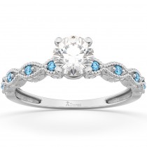 Vintage Lab Grown Diamond & Blue Topaz Engagement Ring 18k White Gold 0.75ct