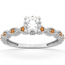 Vintage Diamond & Citrine Engagement Ring 14k White Gold 0.50ct
