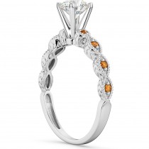 Vintage Diamond & Citrine Engagement Ring 14k White Gold 0.75ct