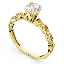 Vintage Diamond & Citrine Engagement Ring 14k Yellow Gold 0.50ct