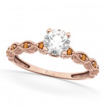 Vintage Diamond & Citrine Engagement Ring 18k Rose Gold 0.50ct