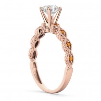 Vintage Diamond & Citrine Engagement Ring 18k Rose Gold 0.75ct
