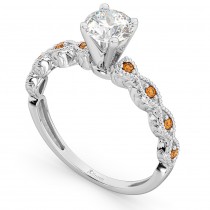 Vintage Diamond & Citrine Engagement Ring 18k White Gold 0.50ct