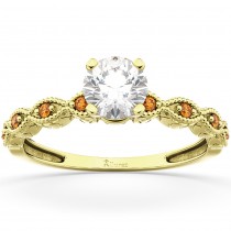 Vintage Diamond & Citrine Engagement Ring 18k Yellow Gold 0.75ct
