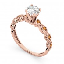 Vintage Lab Grown Diamond & Citrine Engagement Ring 14k Rose Gold 0.50ct