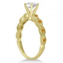 Vintage Lab Grown Diamond & Citrine Engagement Ring 14k Yellow Gold 0.50ct
