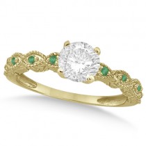 Vintage Diamond & Emerald Engagement Ring 18k Yellow Gold 0.50ct