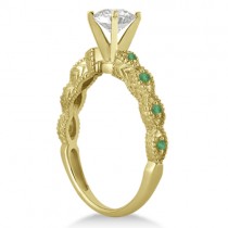 Vintage Lab Grown Diamond & Emerald Engagement Ring 14k Yellow Gold 0.50ct