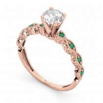 Vintage Lab Grown Diamond & Emerald Engagement Ring 18k Rose Gold 0.75ct