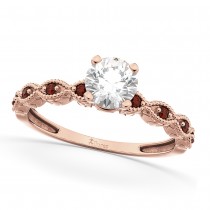 Vintage Diamond & Garnet Engagement Ring 18k Rose Gold 0.50ct