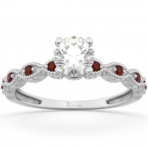 Vintage Lab Grown Diamond & Garnet Engagement Ring 14k White Gold 1.50ct