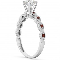 Vintage Lab Grown Diamond & Garnet Engagement Ring 14k White Gold 1.00ct