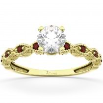 Vintage Lab Grown Diamond & Garnet Engagement Ring 18k Yellow Gold 0.75ct