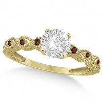 Vintage Lab Grown Diamond & Garnet Engagement Ring 18k Yellow Gold 1.00ct